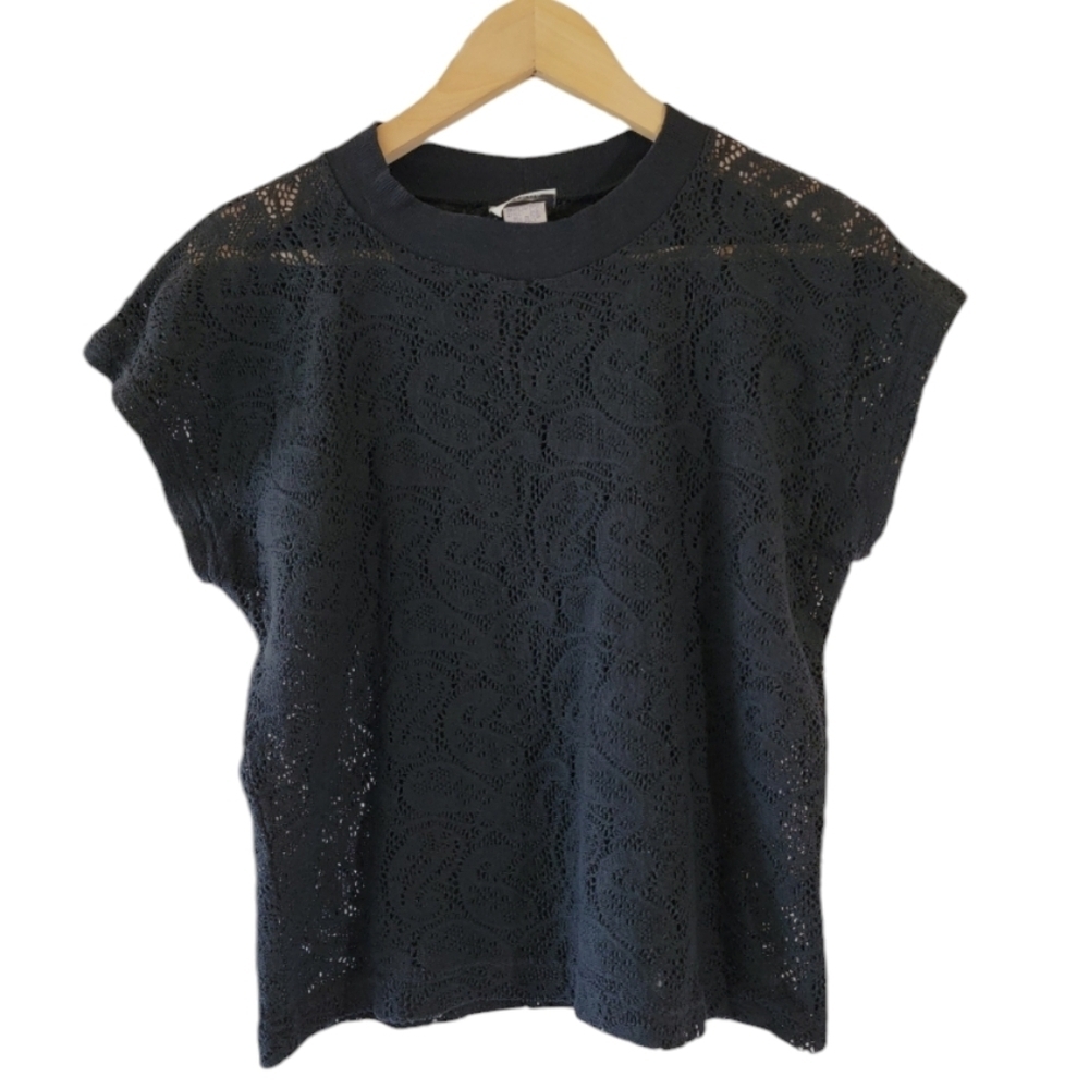 VTG 2Xs Black Y2K Lace Paisley Boxy Casual Top Sz S Whimsigoth Fairy Goth USA
